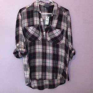 Express black and red plaid shirt